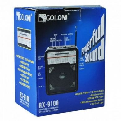Радиоприемник аккумуляторный GOLON RX-9100 USB SD с фонариком