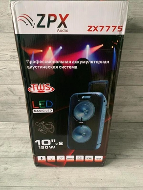 Колонка портативная акустическая система ZX-7775 BT с микрофоном USB/Bluetooth/FM/LED/TWS 150W + пульт Д/У Черная