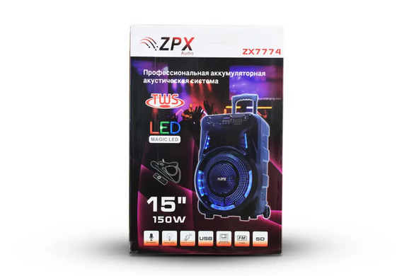 Aкустическая система беспроводная ZPX ZX-7774 | Портативная bluetooth колонка с пультом и микрофоном
